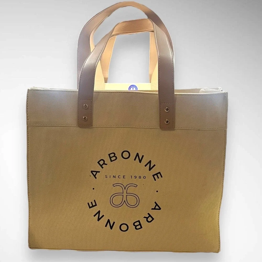 ARBONNE Beige Canvas Tote Bag With Snap Closure Like New Condition